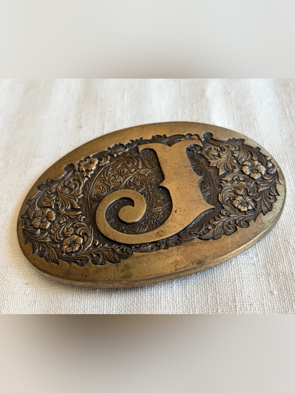 Vtg ADM Brass Monogram J Initial Belt Buckle